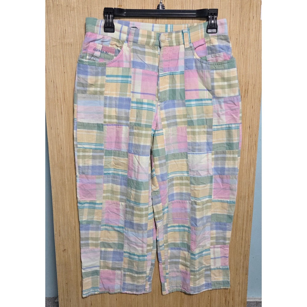 Lauren Ralph Lauren Size 8 Womens Pastel Patchwork Plaid Cropped Pant Multicolor